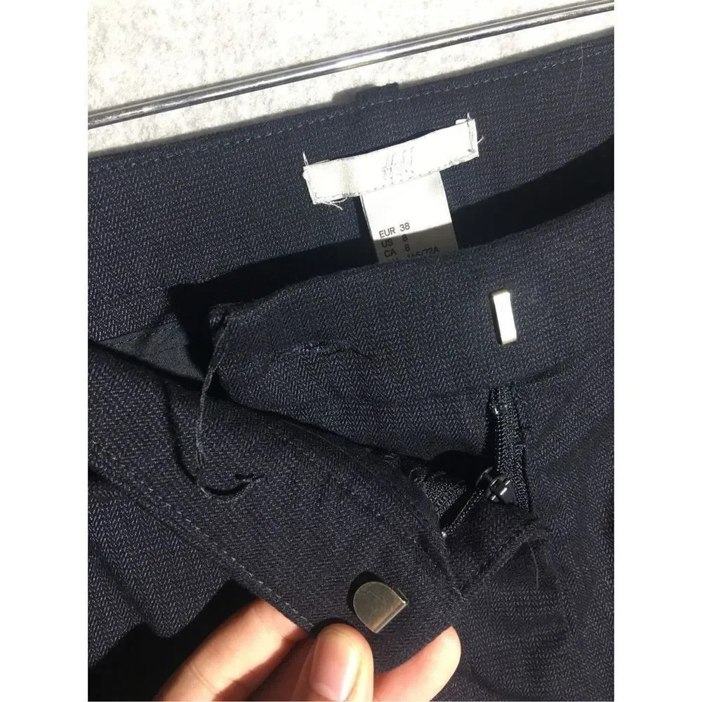 Womens H&M Trousers Pants Navy Blue Tapered Straight Leg Business Casual Office - Picture 3 of 8